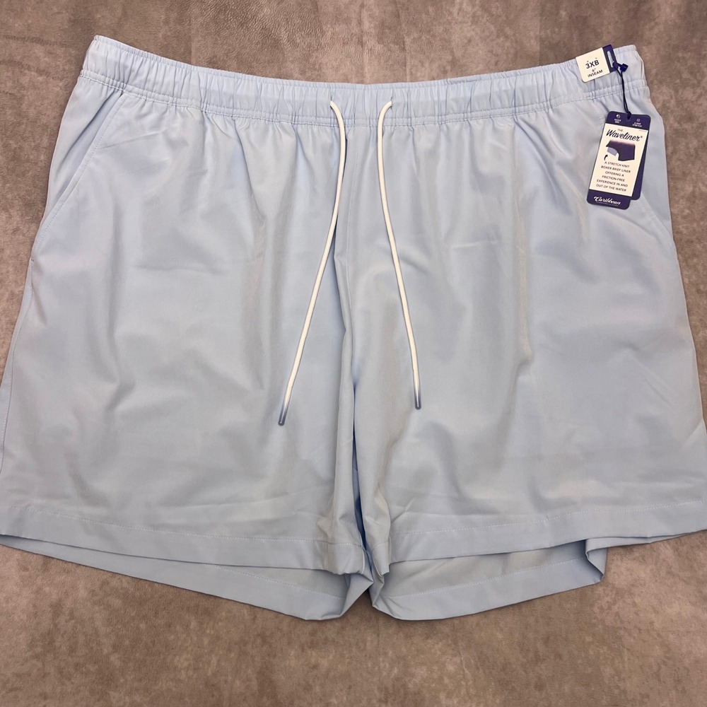 Caribbean Swim Trunks Mens 3XB Blue NEW Waveliner 6in Inseam 4-Way Stretch